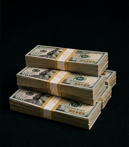 Banded stacks of cash.