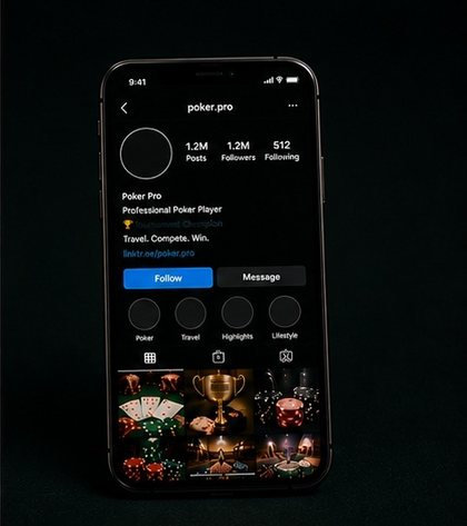 A phone showing a poker pro's feed.